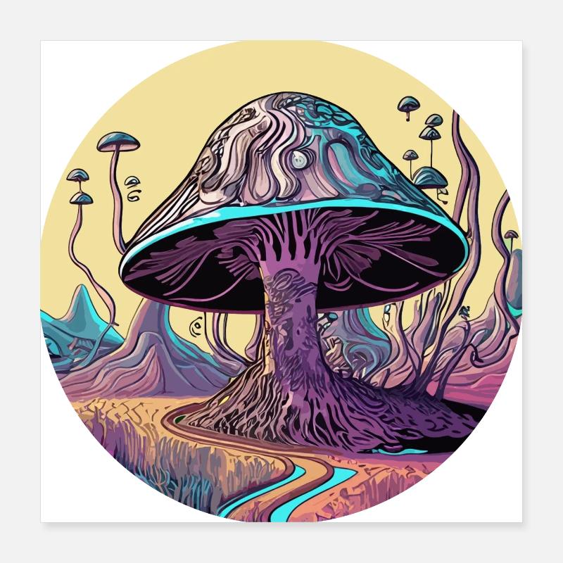 Psychedelisches Pilzbaumtal Poster 40x40 cm