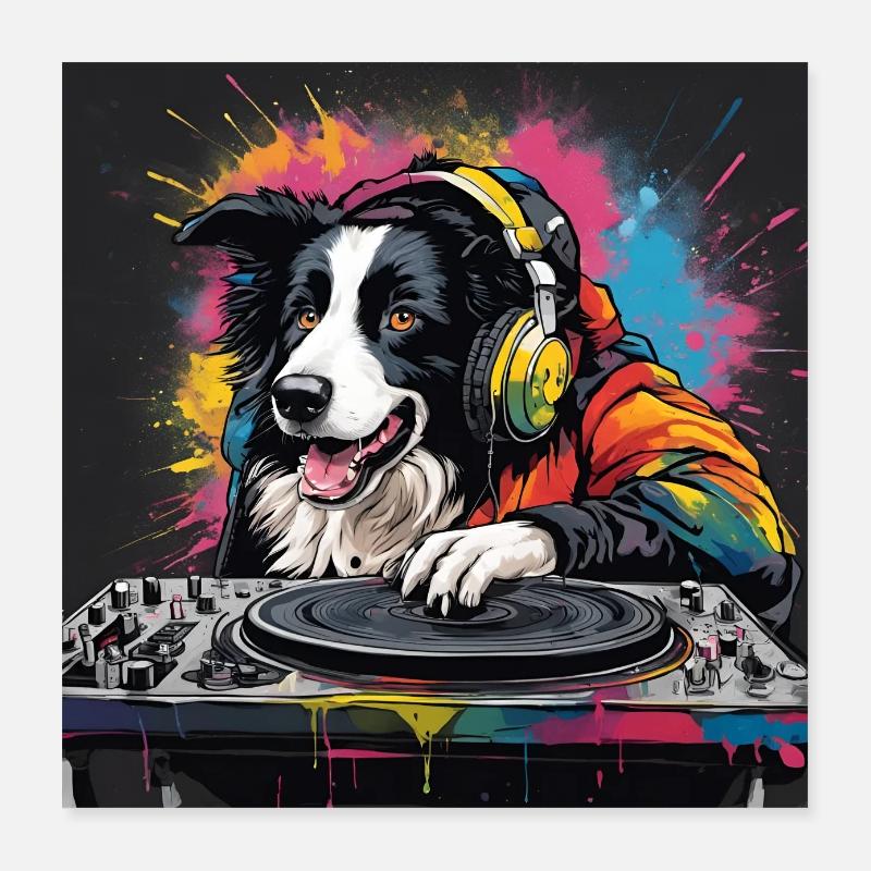 Border Collie Sheepdog DJ Poster 40 x 40 cm