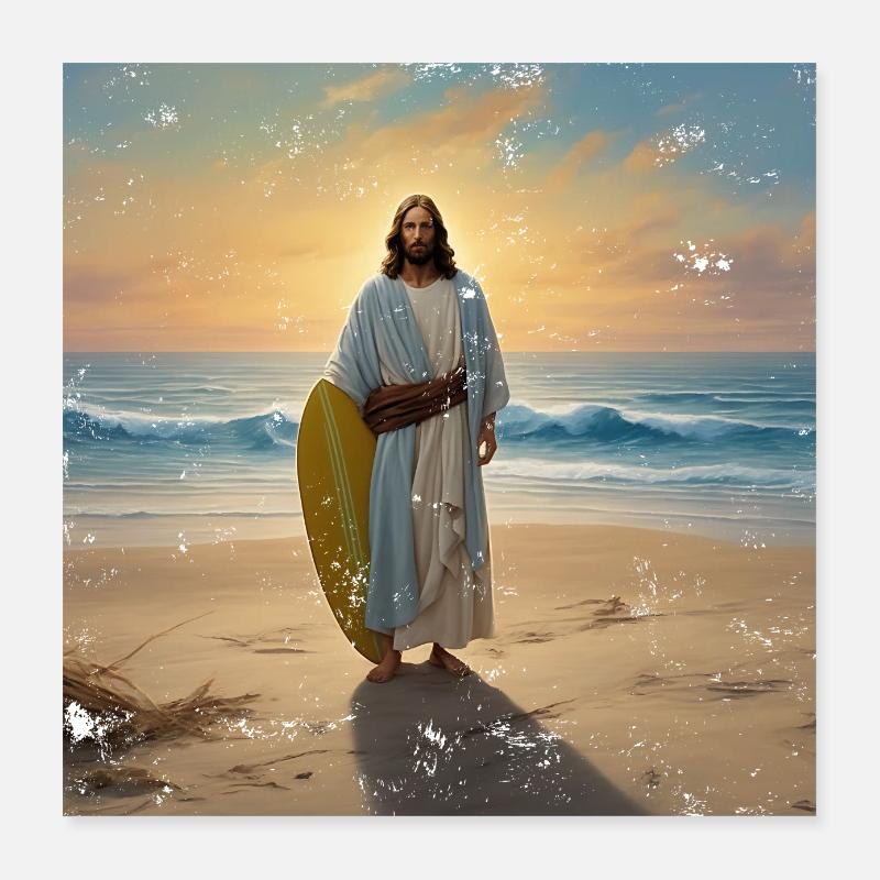 Surfeur Jésus Vintage Poster 40 x 40 cm