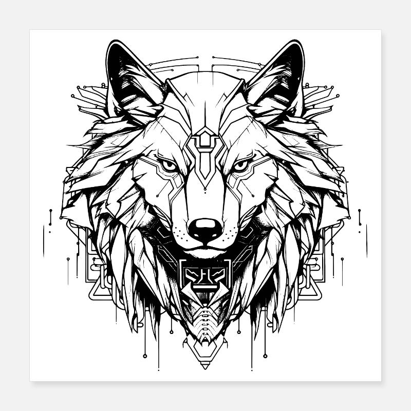 Cyber Sigilism Wolf Tattoo Design Poster 16" x 16" (40x40 cm)