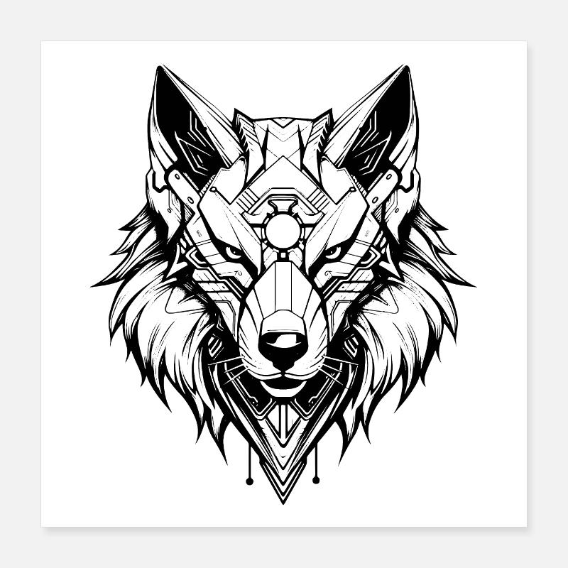 Cyber Sigilisme Wolf Tattoo Design Poster 40 x 40 cm
