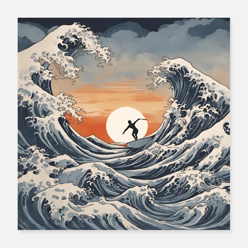 Surfing The Great Wave Poster 16" x 16" (40x40 cm)