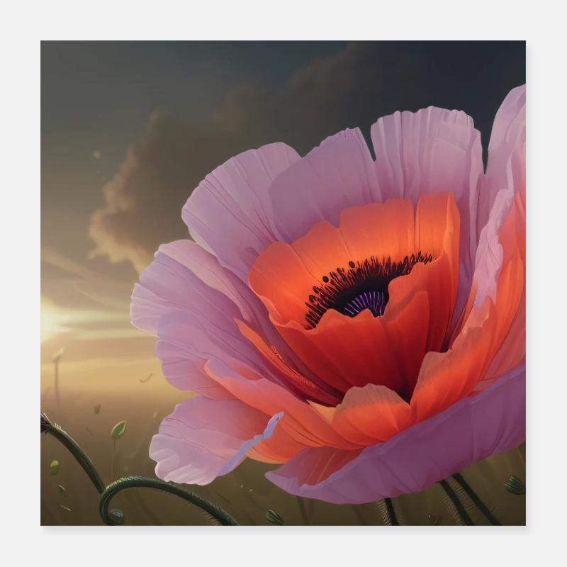 Mohnblume im Abendlicht Poster 40x40 cm