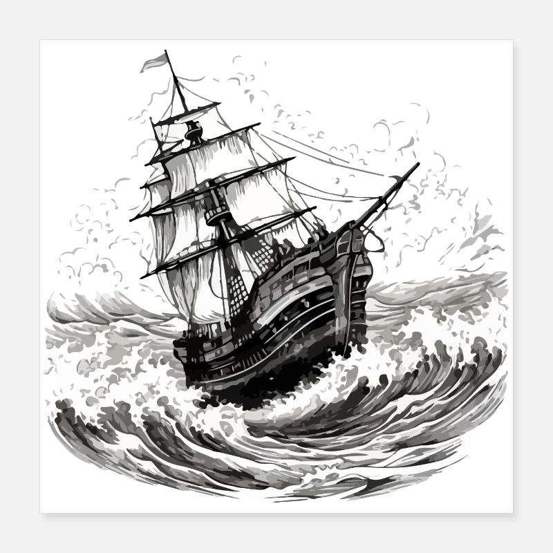 Bâteau dans les vagues Poster 40 x 40 cm