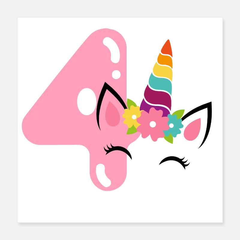 4th birthday unicorn. 4 years gift Poster 16" x 16" (40x40 cm)