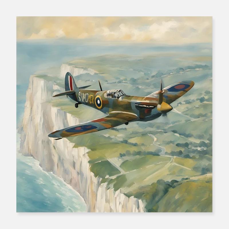 Spitfire British World War 2 Aircraft Poster 16" x 16" (40x40 cm)