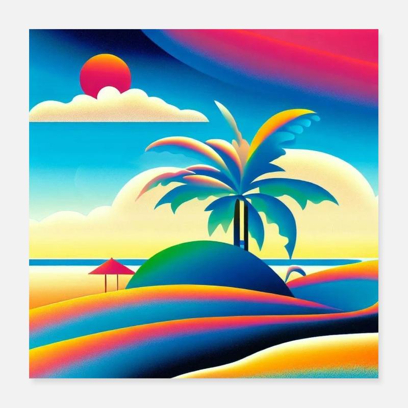 Beach sunset in 80s style Poster 16" x 16" (40x40 cm)