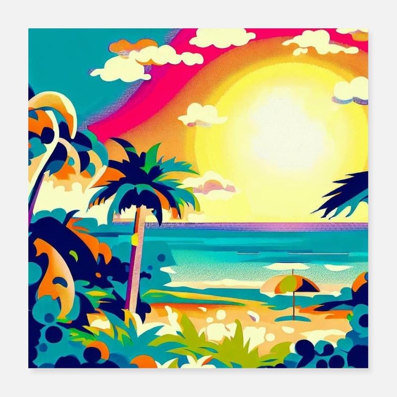 City Pop Sunset Poster 16" x 16" (40x40 cm)