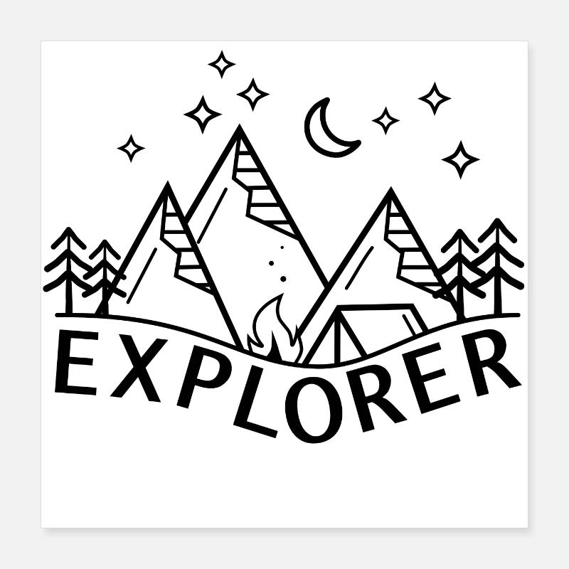 Campfire Night Landscape Camping Explorer Stars Poster 16" x 16" (40x40 cm)