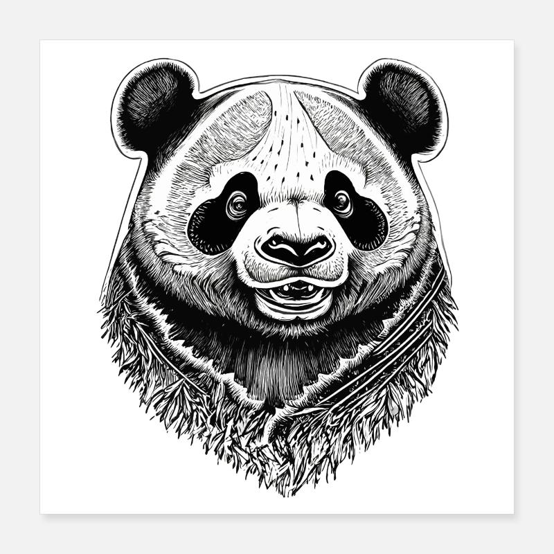 Gravure Panda noir et blanc Poster 40 x 40 cm