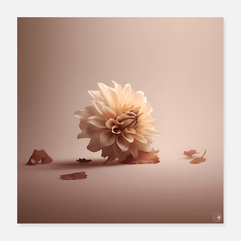 Sanfte Blume mit beige-braunem Hintergrund - Poster 40x40 cm - Weiß