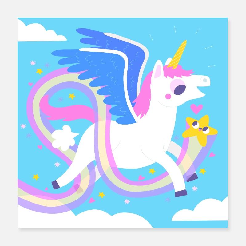 Fliegendes Einhorn Poster 40x40 cm