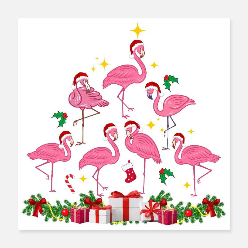 Flamant rose Noël. Cadeau de Noël Poster 40 x 40 cm
