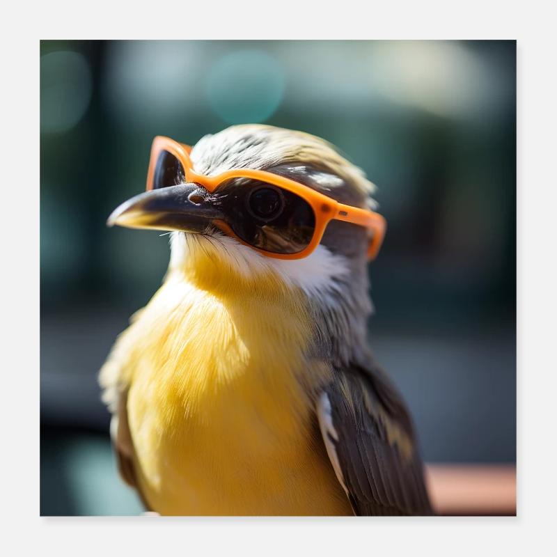 Vogel mit Orangen Sonnenbrillen Poster 40x40 cm