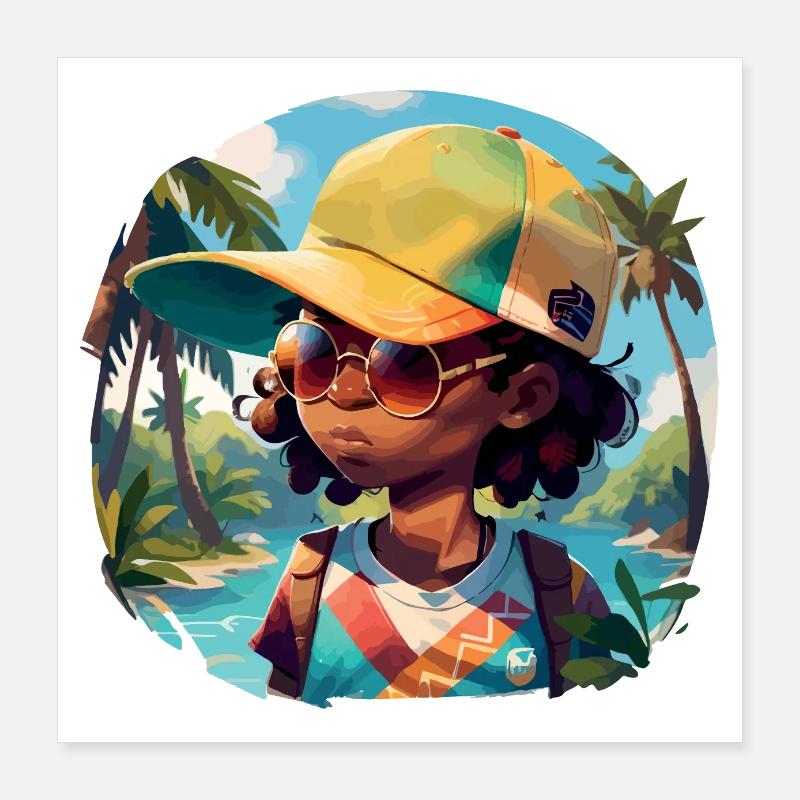 Black Kid on Tropical Beach Poster 16" x 16" (40x40 cm)