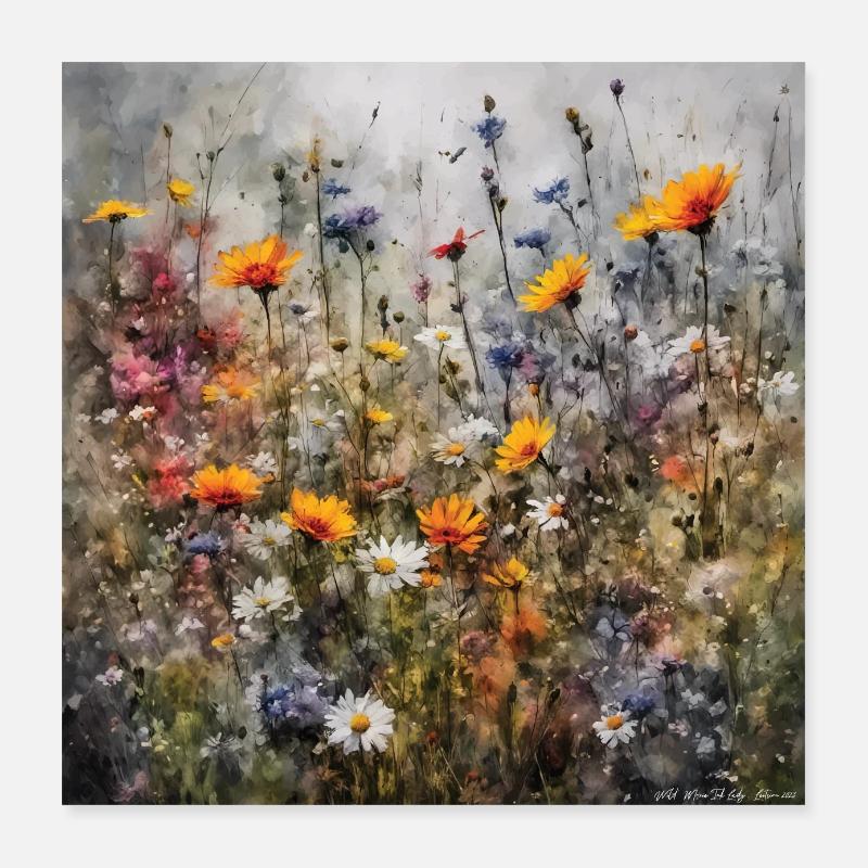 Wildblumen - Poster 40x40 cm - Weiß