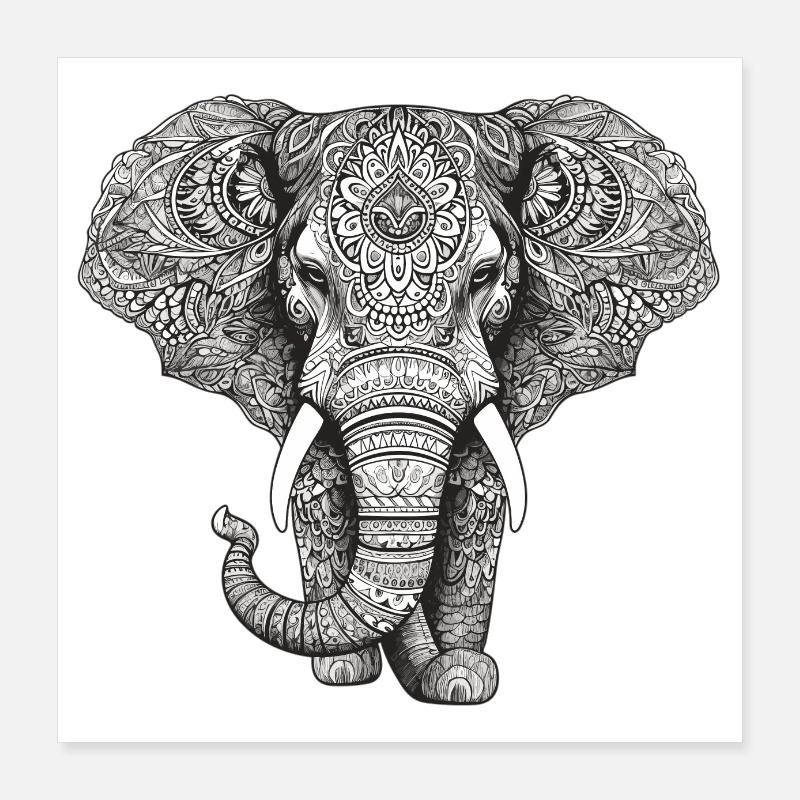 Mandala éléphant Poster 40 x 40 cm