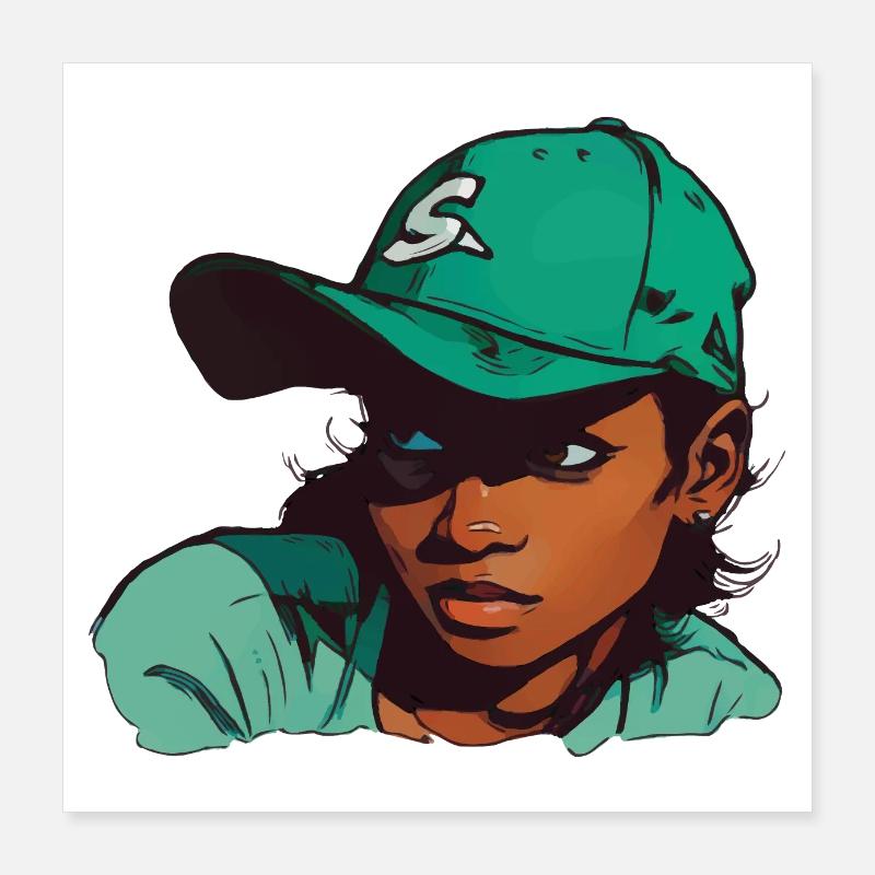 Hellhäutiges Mädchen mit Baseballmütze Poster 40x40 cm