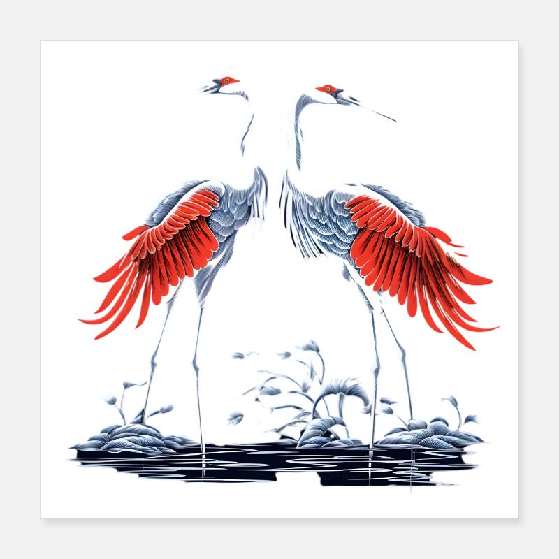 Two Japanese cranes Poster 16" x 16" (40x40 cm)