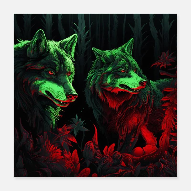 Wölfe im Neon-Stil Poster 40x40 cm