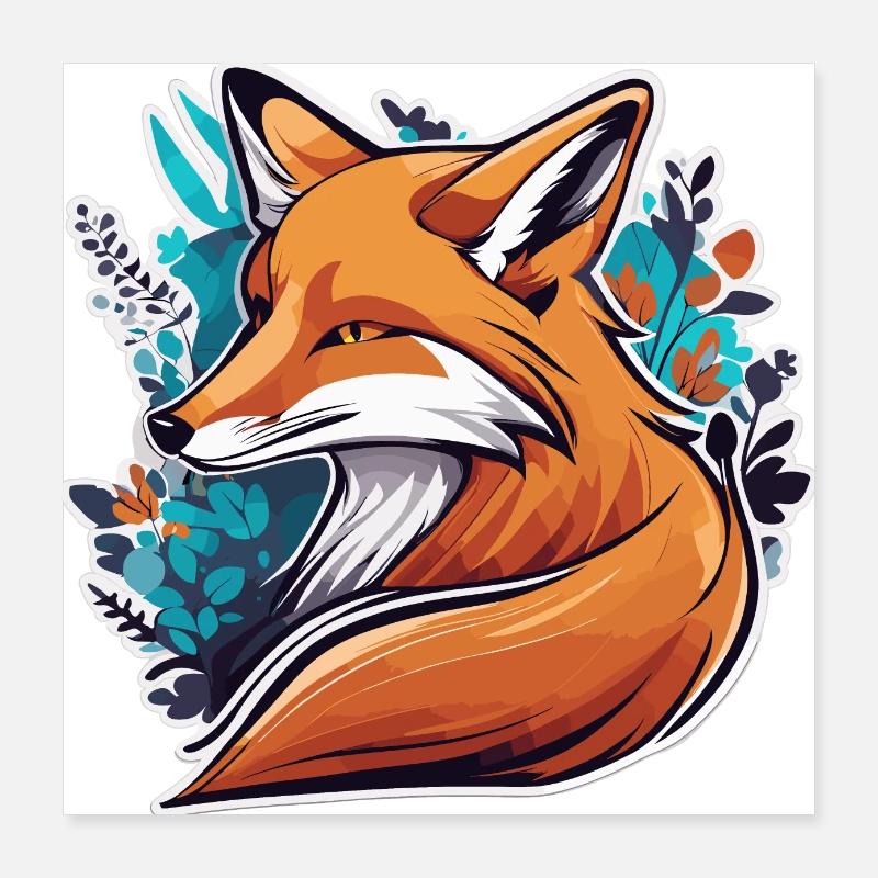 Fox Sticker Design Poster 16" x 16" (40x40 cm)