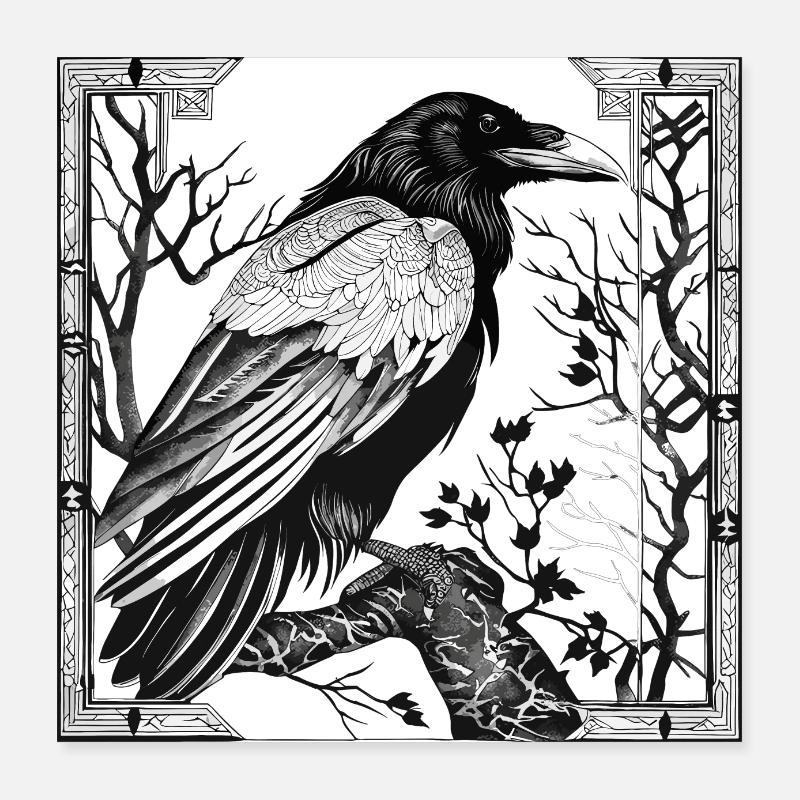 Framed Raven in a Tree Poster 16" x 16" (40x40 cm)
