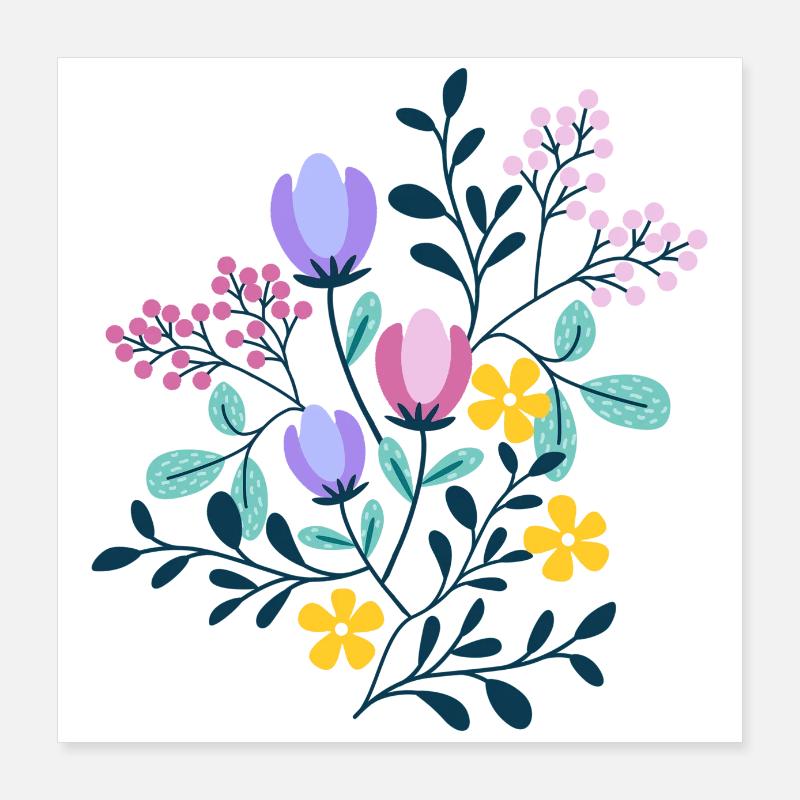 Rosa, lila und gelbe BLUMEN Poster 40x40 cm