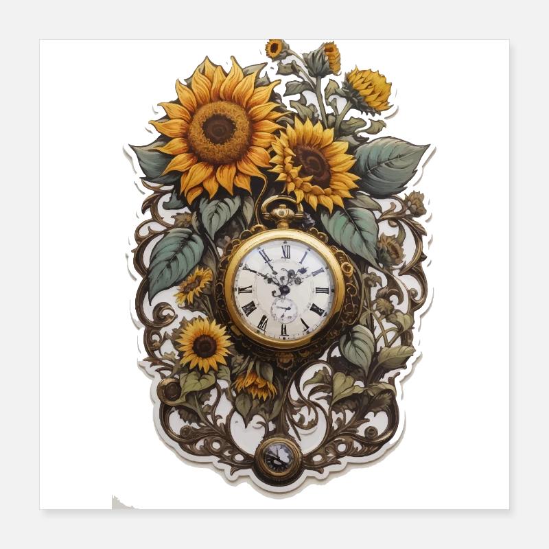 Clock with sunflowers Poster 16" x 16" (40x40 cm)