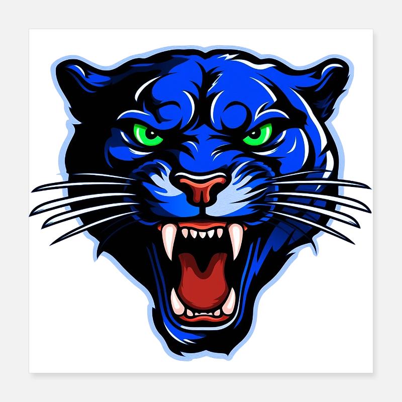 Tête de panthère Bleu Poster 40 x 40 cm