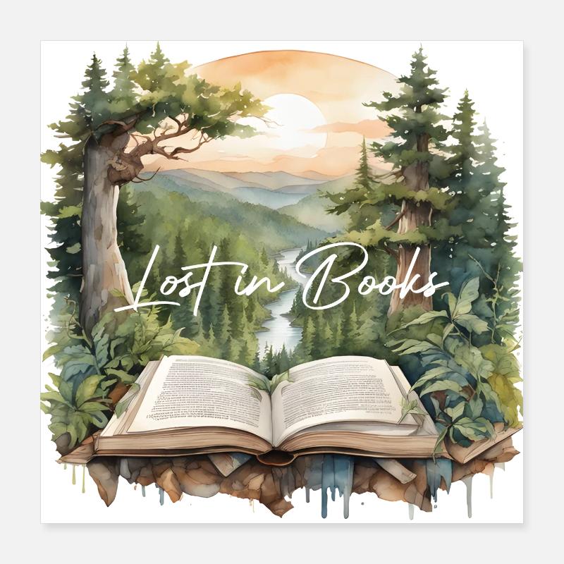 Perdu dans les livres Poster 40 x 40 cm