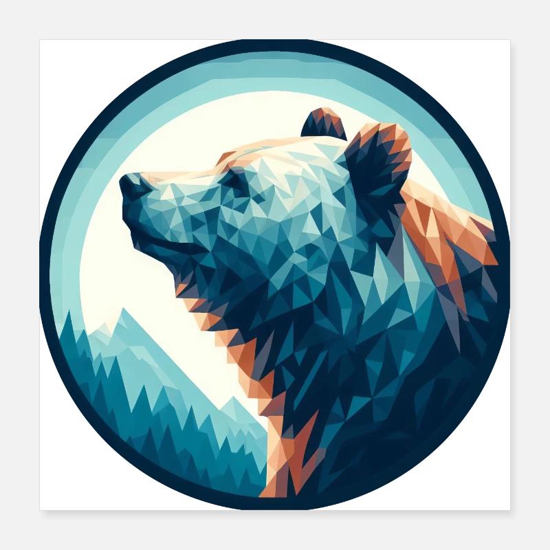 Polygon bear polar bear in polygon geometric style Poster 16" x 16" (40x40 cm)