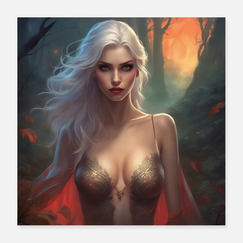 Female Vampire in Forest Poster 40x40 cm