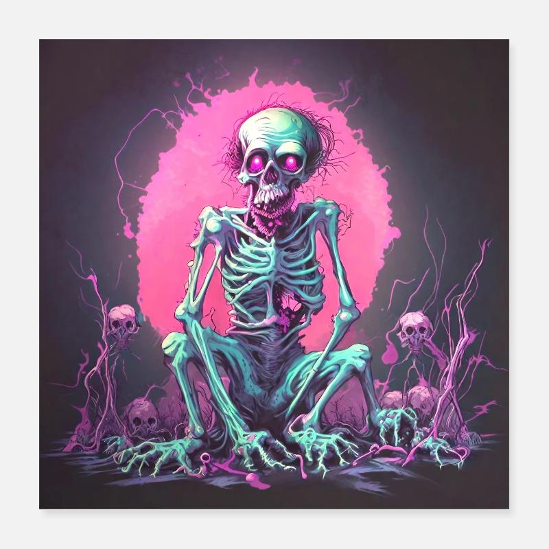 Zombie Skeleton -NEON EDITION Poster 16" x 16" (40x40 cm)