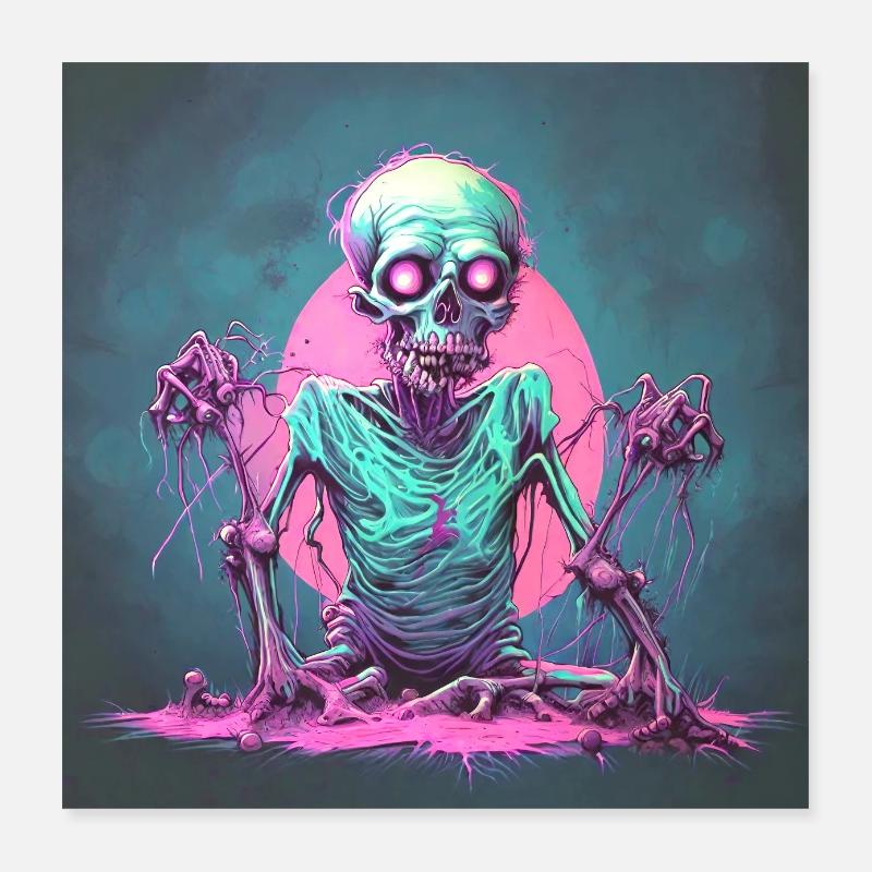 Zombie Skeleton -NEON EDITION Poster 16" x 16" (40x40 cm)