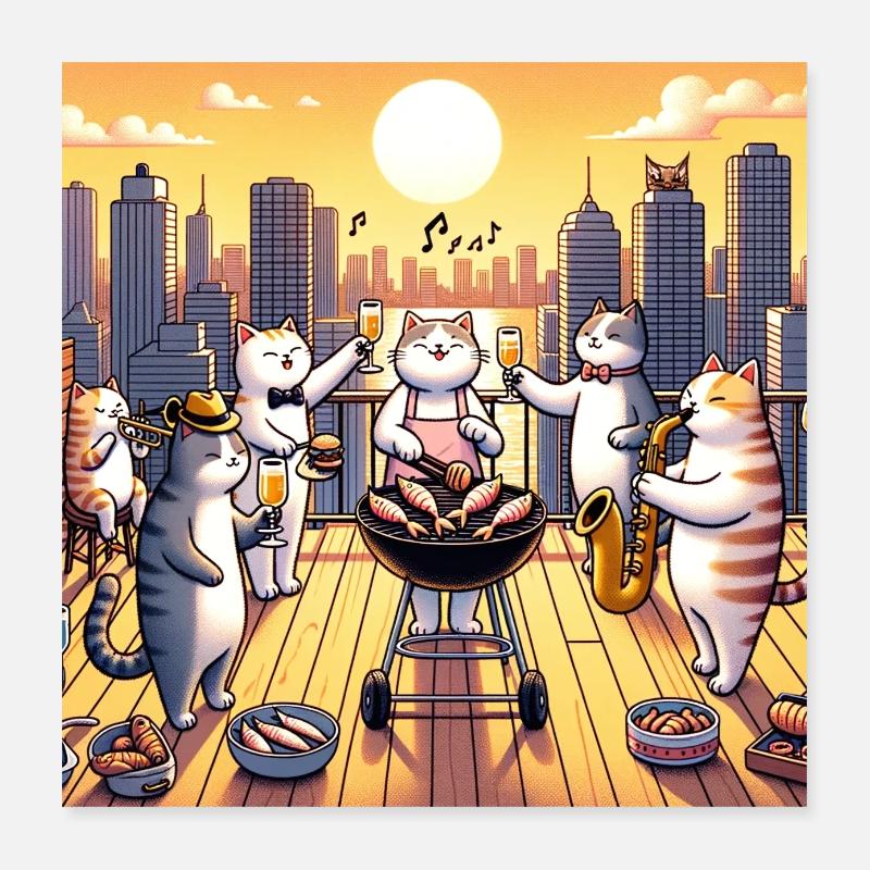 Cat Barbecue Poster 16" x 16" (40x40 cm)