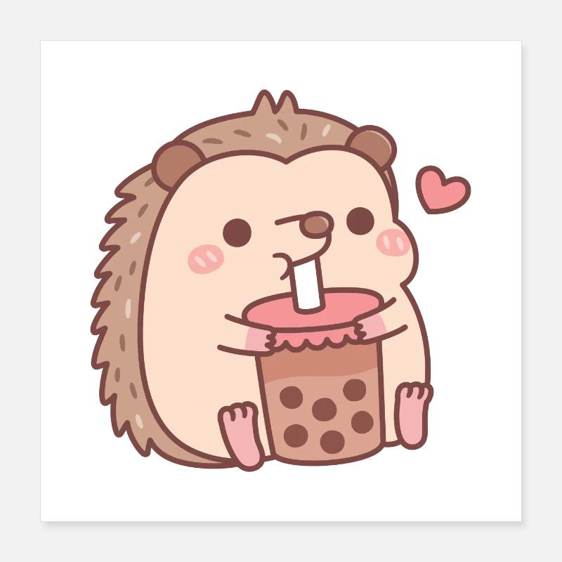 Cute Little Hedgehog Loves Drinking Bubble Tea Poster 16" x 16" (40x40 cm)
