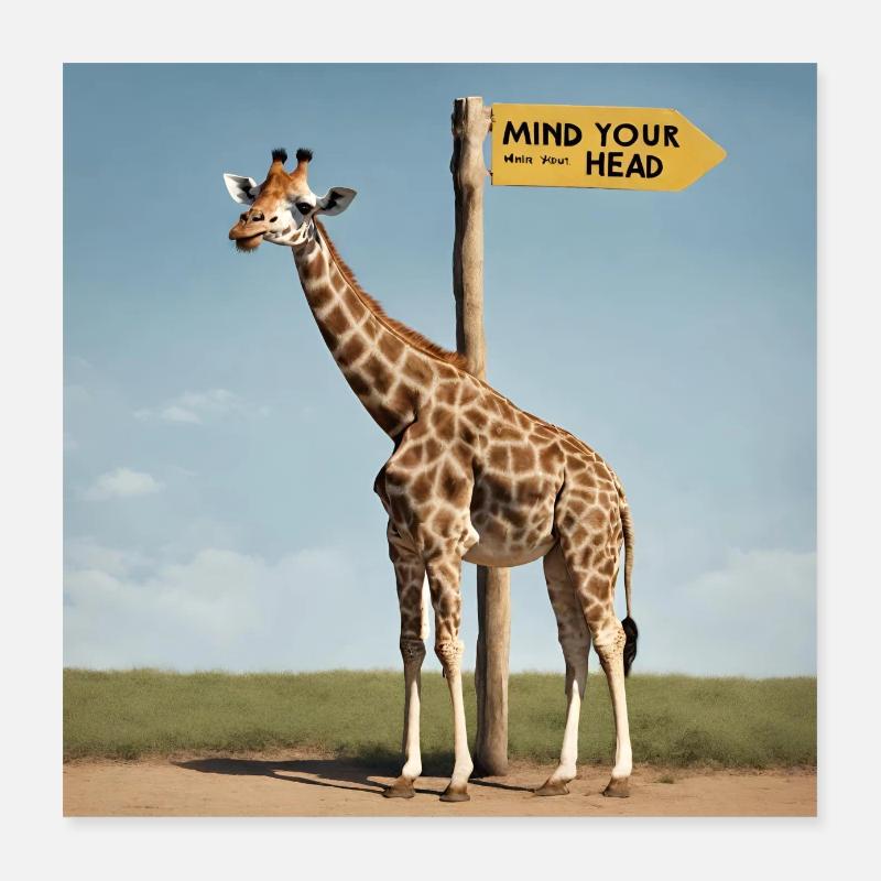 Giraffe Meme ''Mind your Head'' - Printflow Poster 40x40 cm