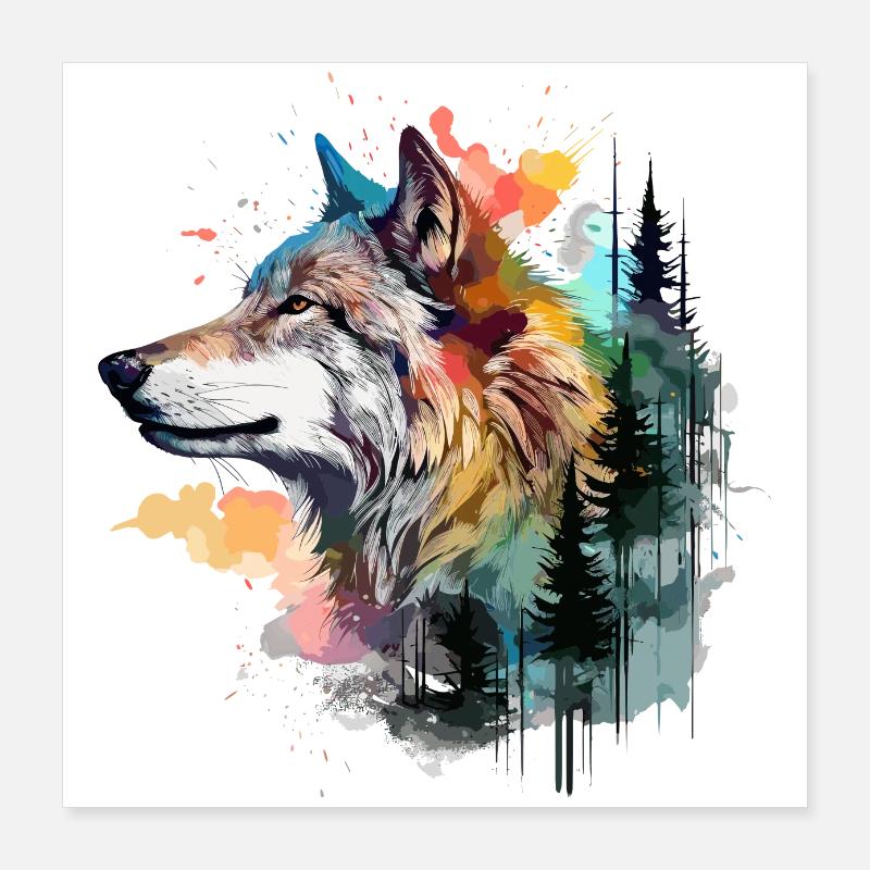 Wolf Poster - Poster 40x40 cm - Weiß