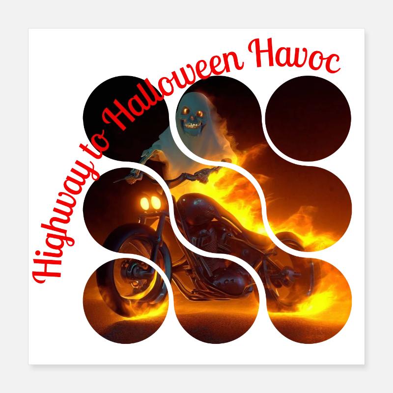 Flaming Biker, Halloween Fire Poster 16" x 16" (40x40 cm)