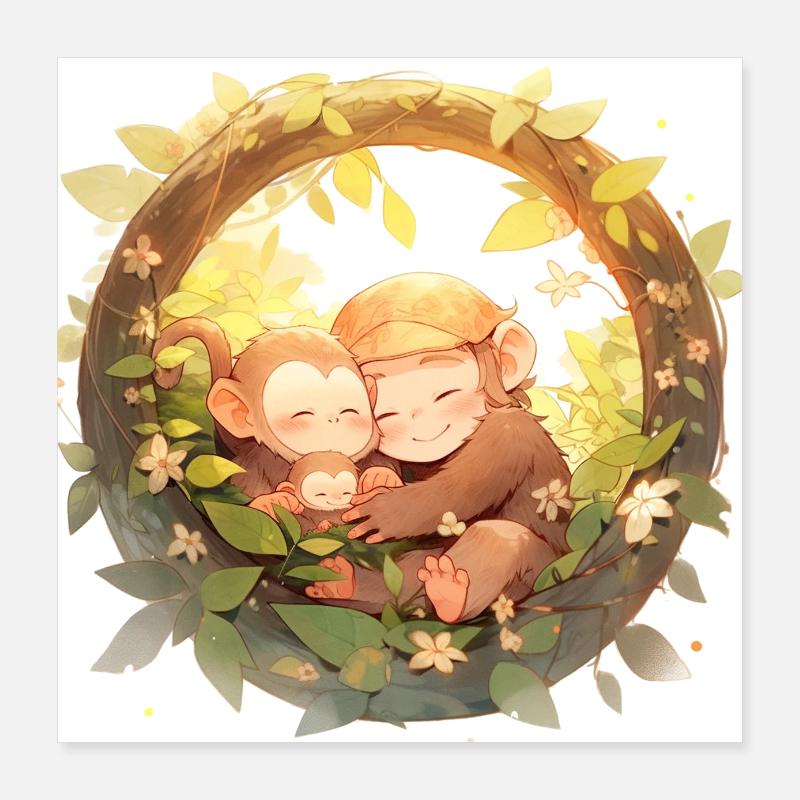 The cute Monkey Family Poster 16" x 16" (40x40 cm)