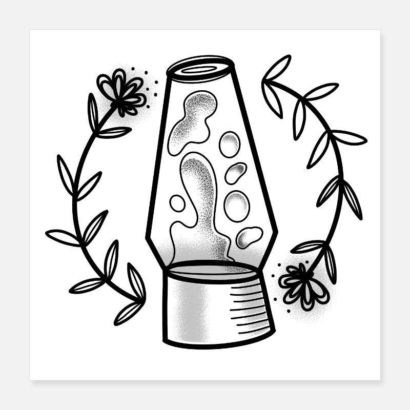 Witchcore hand drawn Lava Lamp and florals Poster 16" x 16" (40x40 cm)