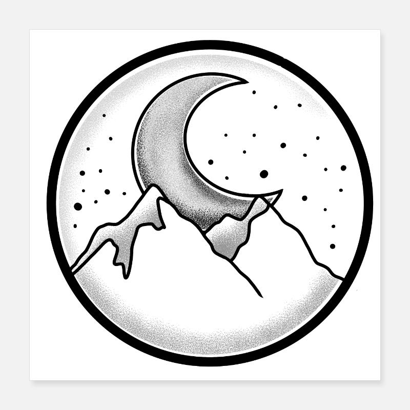 Witchcore beautiful Circle Mountain and the Moon Poster 16" x 16" (40x40 cm)