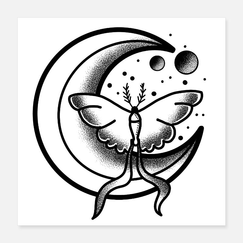 Witchcore Tattoo Moth On The Moon Poster 16" x 16" (40x40 cm)