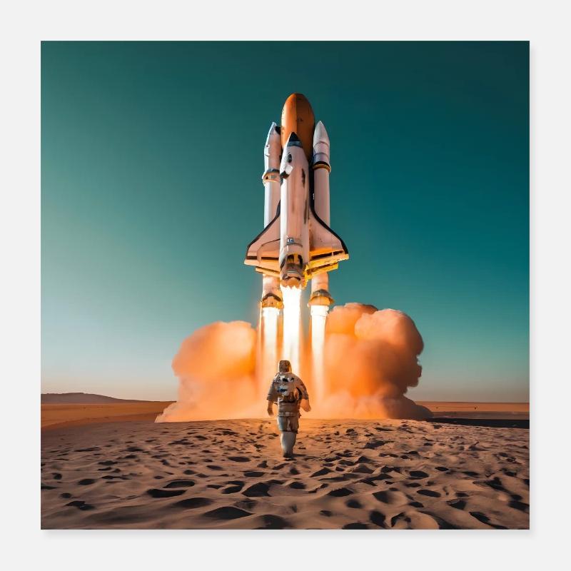 Astronaut mit Rakete Poster 40x40 cm