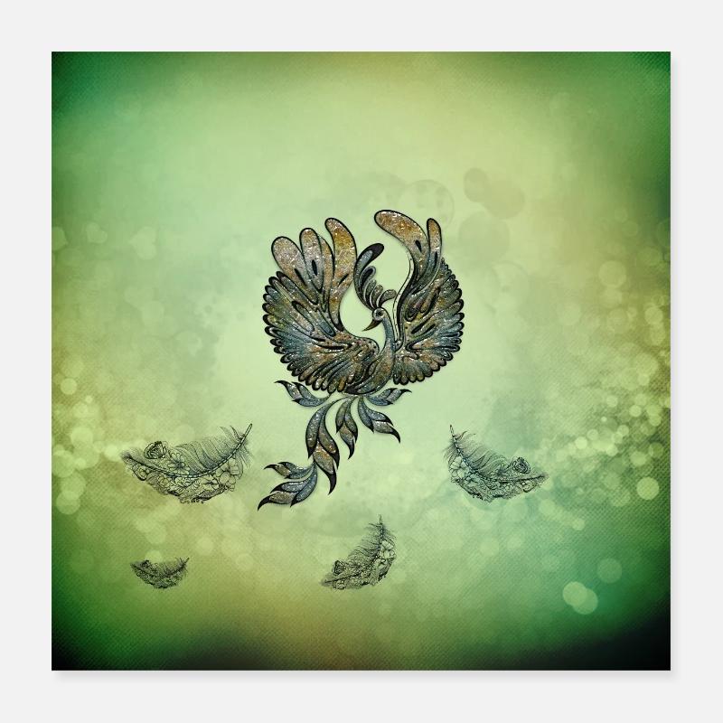 Élégant paon aux couleurs vertes. Poster 40 x 40 cm