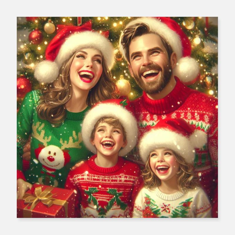 Heiligabend Weihnachtswaffel Geschenke Weihnachtsbaum Poster 40x40 cm