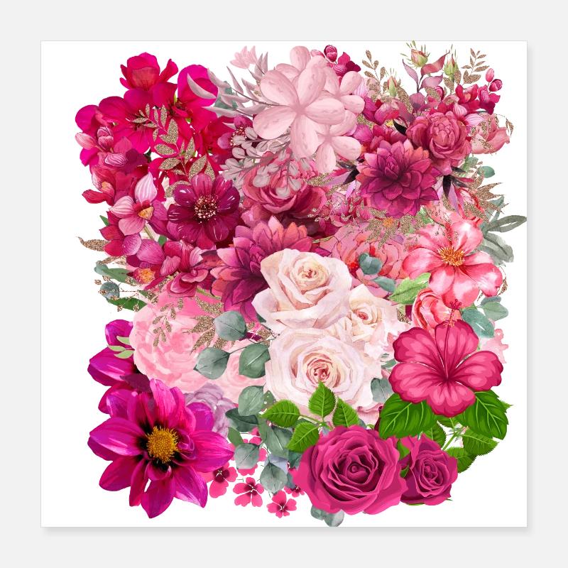 Fleurs vintage minimalistes Poster 40 x 40 cm