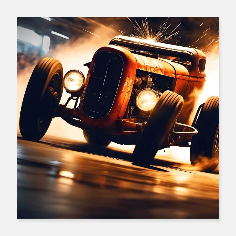 Rusty Hot Rod Rennen #2 Poster 40x40 cm