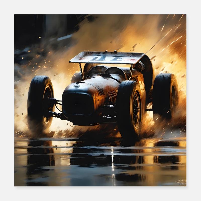 Rusty Hot Rod Rennen #5 Poster 40x40 cm