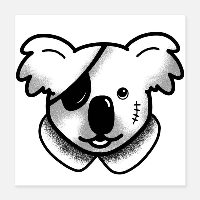 Tattoo cute Koala Pirate in a collar Poster 16" x 16" (40x40 cm)